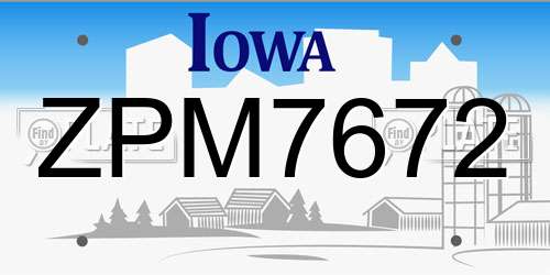 ZPM7672 Iowa License Plate