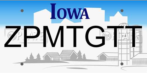 ZPMTGTT Iowa License Plate