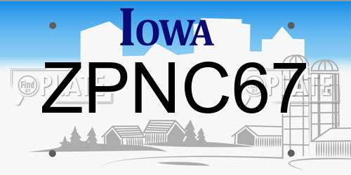 ZPNC67 Iowa License Plate