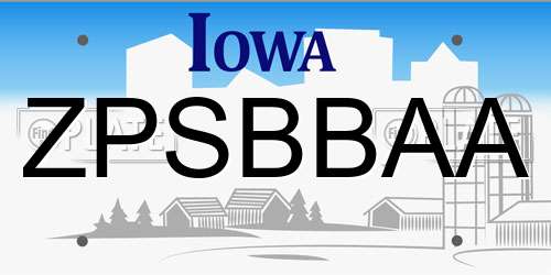 ZPSBBAA Iowa License Plate