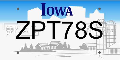 ZPT78S Iowa License Plate