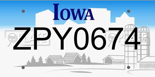 ZPY0674 Iowa License Plate