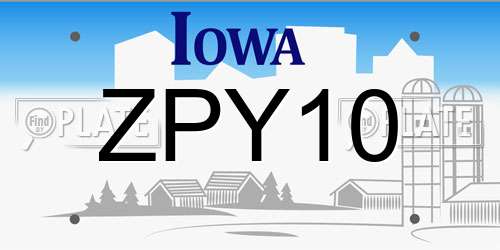 ZPY10 Iowa License Plate