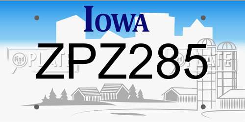 ZPZ285 Iowa License Plate