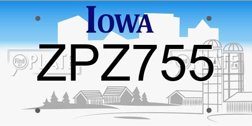 ZPZ755 Iowa License Plate