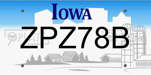 ZPZ78B Iowa License Plate
