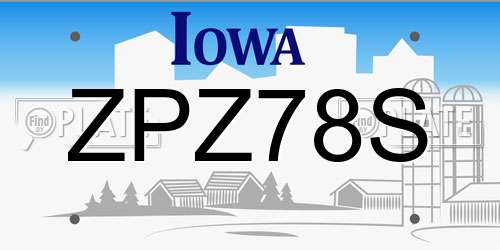 ZPZ78S Iowa License Plate