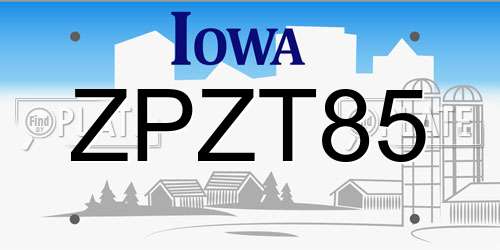 ZPZT85 Iowa License Plate