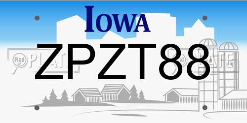 ZPZT88 Iowa License Plate