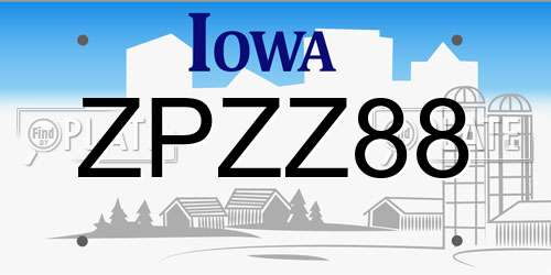 ZPZZ88 Iowa License Plate