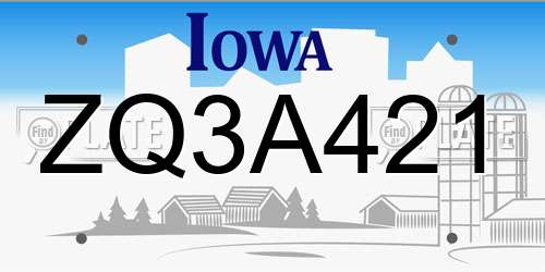 ZQ3A421 Iowa License Plate