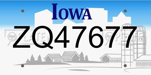 ZQ47677 Iowa License Plate