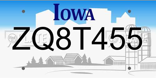 ZQ8T455 Iowa License Plate