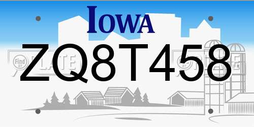 ZQ8T458 Iowa License Plate
