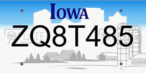ZQ8T485 Iowa License Plate