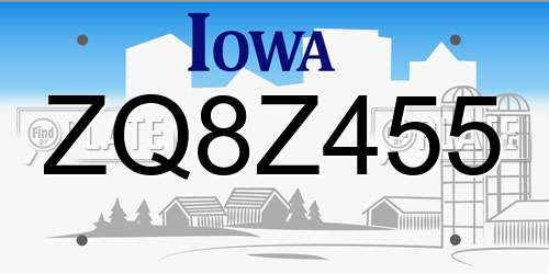 ZQ8Z455 Iowa License Plate