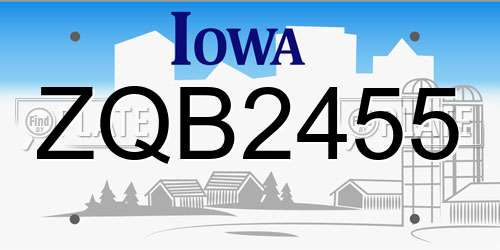 ZQB2455 Iowa License Plate
