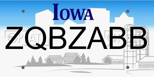 ZQBZABB Iowa License Plate