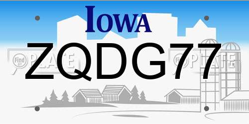 ZQDG77 Iowa License Plate