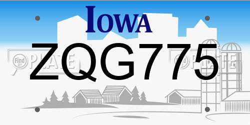 ZQG775 Iowa License Plate