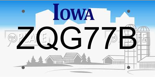 ZQG77B Iowa License Plate