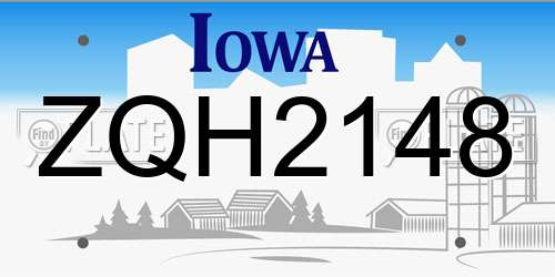ZQH2148 Iowa License Plate