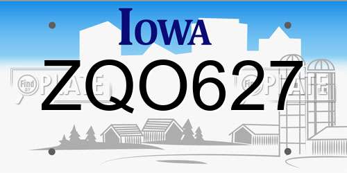 ZQO627 Iowa License Plate