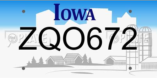 ZQO672 Iowa License Plate