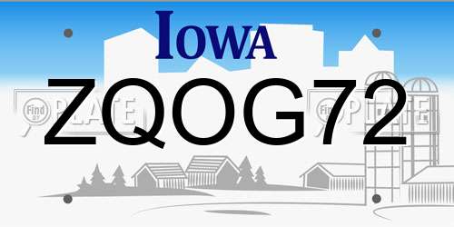 ZQOG72 Iowa License Plate
