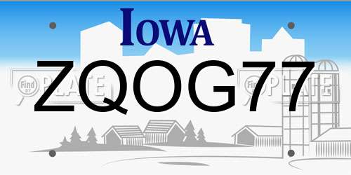 ZQOG77 Iowa License Plate