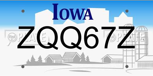 ZQQ67Z Iowa License Plate