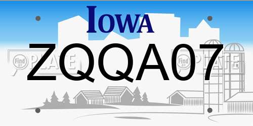ZQQA07 Iowa License Plate