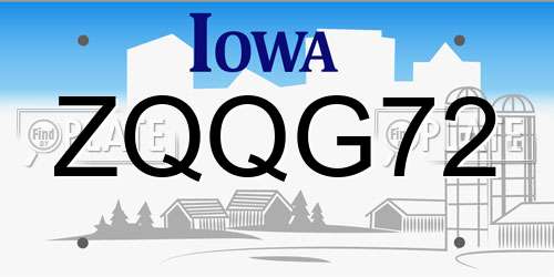ZQQG72 Iowa License Plate