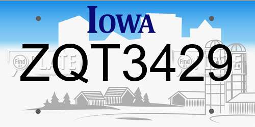 ZQT3429 Iowa License Plate