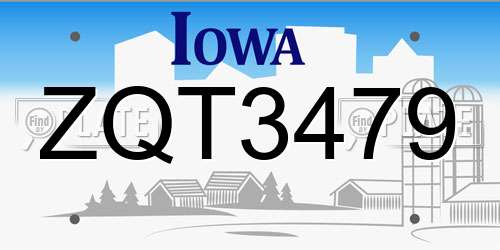 ZQT3479 Iowa License Plate