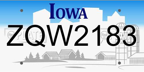 ZQW2183 Iowa License Plate