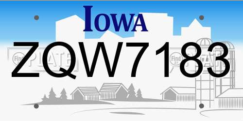 ZQW7183 Iowa License Plate