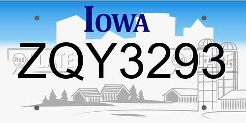 ZQY3293 Iowa License Plate