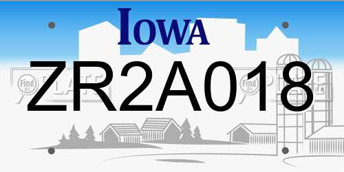 ZR2A018 Iowa License Plate