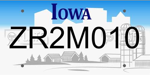 ZR2M010 Iowa License Plate