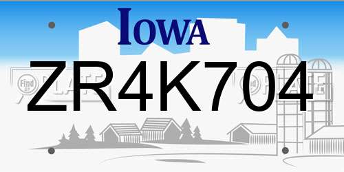 ZR4K704 Iowa License Plate