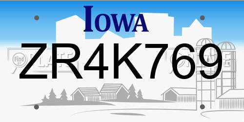 ZR4K769 Iowa License Plate
