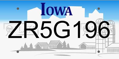 ZR5G196 Iowa License Plate