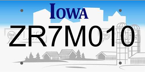 ZR7M010 Iowa License Plate