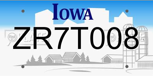 ZR7T008 Iowa License Plate