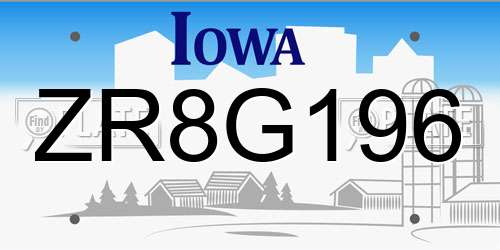 ZR8G196 Iowa License Plate