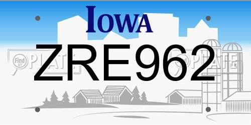 ZRE962 Iowa License Plate