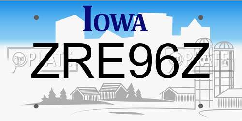 ZRE96Z Iowa License Plate