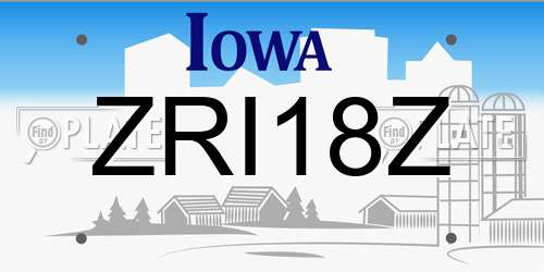 ZRI18Z Iowa License Plate