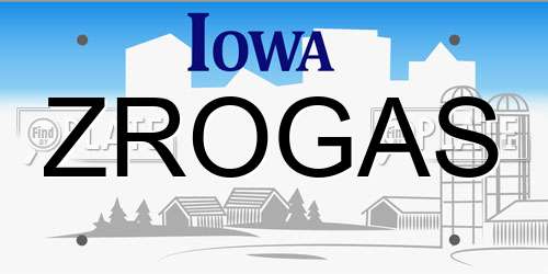 ZROGAS Iowa License Plate